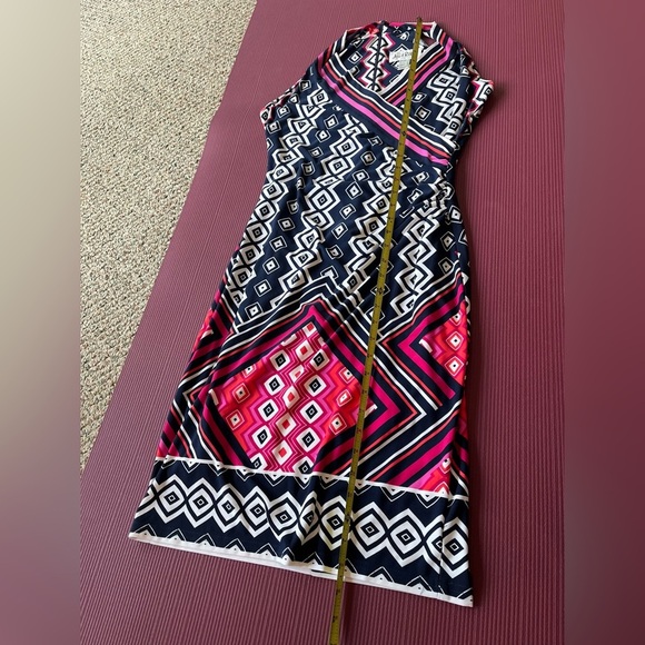 Joseph Ribkoff Women's Dress Geometric Striped Stretch Faux Wrap Sleeveless Sz 8 - Picture 11 of 12